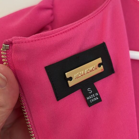 Alexia Admor Women’s ODETTE PUFF SLEEVES hot pink  midi DRESS size small EUC - Picture 13 of 15